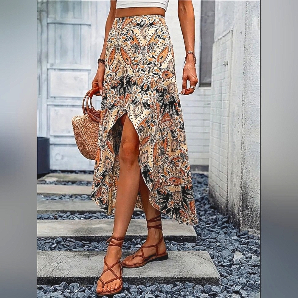 Bohemian Skirt Hi-Lo Paisley Maxi style Boho Skirt swimsuit Cover Up Swim Cover - Picture 7 of 7